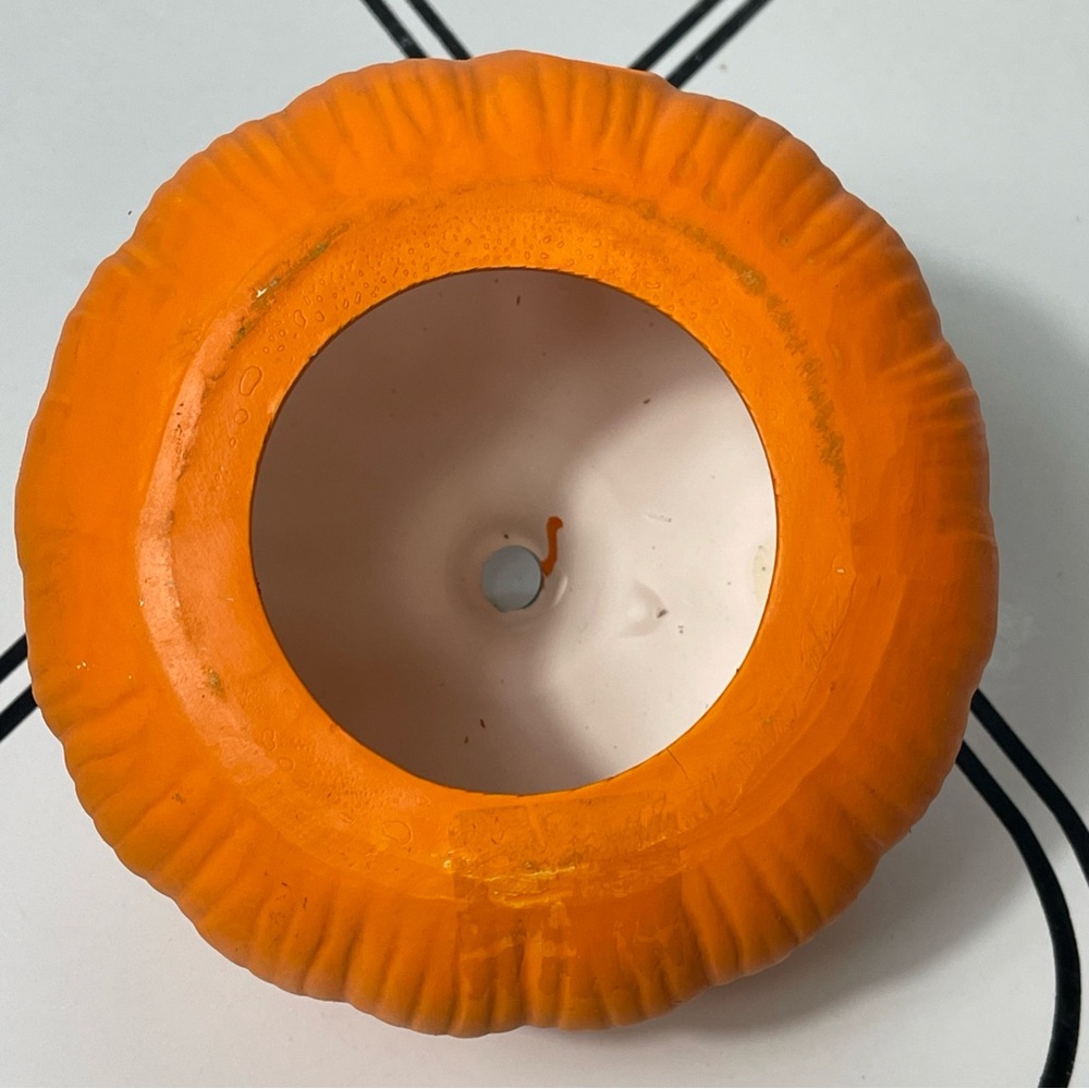Vintage Pumpkin Time 6" Ceramic Jack O Lantern Candle Holder Orange Green Box - Picture 7 of 10